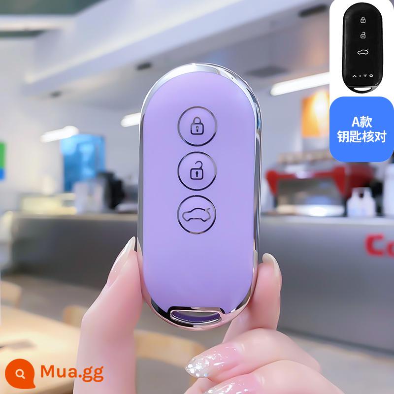 Thích hợp cho Huawei AITO Qjie M5EV bộ chìa khóa M7 thẻ đặc biệt NFC xe chuyên dụng cao cấp vỏ khóa túi nữ - Loại A [Nắp chìa khóa riêng] Viền tím bạc