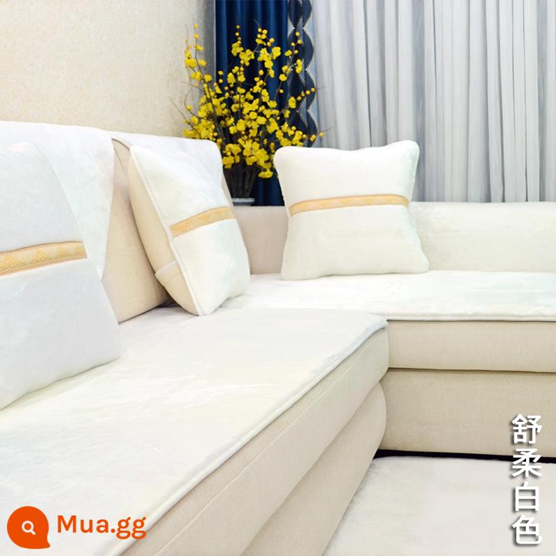 Sang Trọng Ghế Sofa Đệm Phong Cách Mùa Đông Da Chống Trơn Trượt Đệm Mùa Đông Dày Đệm Gỗ Cao Cấp Nhẹ Phong Cách Sang Trọng - Shurou-trắng