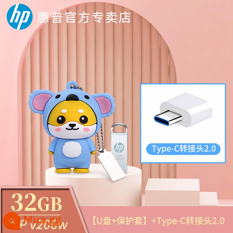 Ổ đĩa flash đích thực HP 32g sáng tạo cá tính dễ thương tùy chỉnh búp bê bảo vệ hoạt hình điện thoại di động máy tính ổ đĩa flash USB sử dụng kép - [32G] Đĩa U + Vỏ bảo vệ Koala + bộ chuyển đổi type-c 2.0