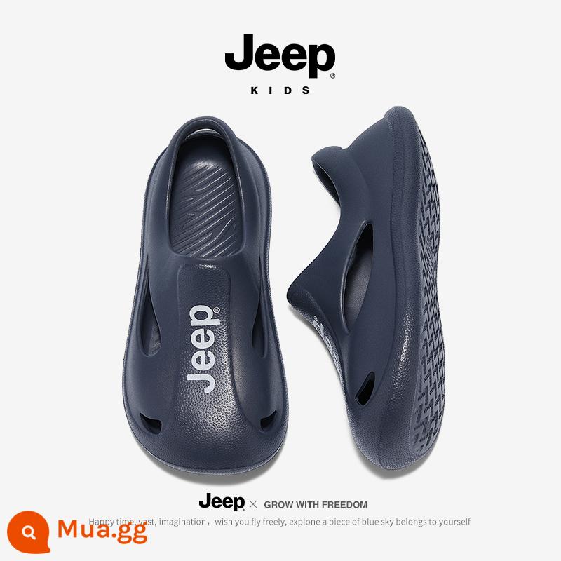 Giày có lỗ Jeep giày xăng đan trẻ em bé trai và bé gái mùa hè Bao Đầu giày bé gái giày đi biển bé gái dép đi trong nhà - Màu xám đậm