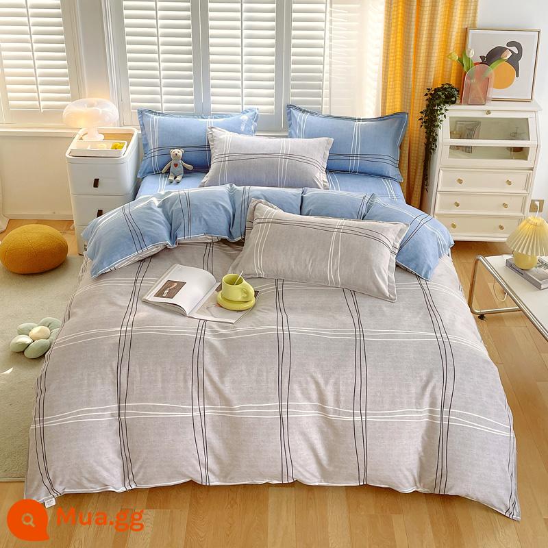 Bộ 4 món cotton 100 cotton nguyên chất Vỏ chăn thân thiện với làn da sinh viên ký túc xá Bộ 3 bộ 4 mùa chăn ga gối đệm đơn giản 3 - Phong cách Bắc Âu [Bông loại A dành cho bà mẹ và trẻ sơ sinh]