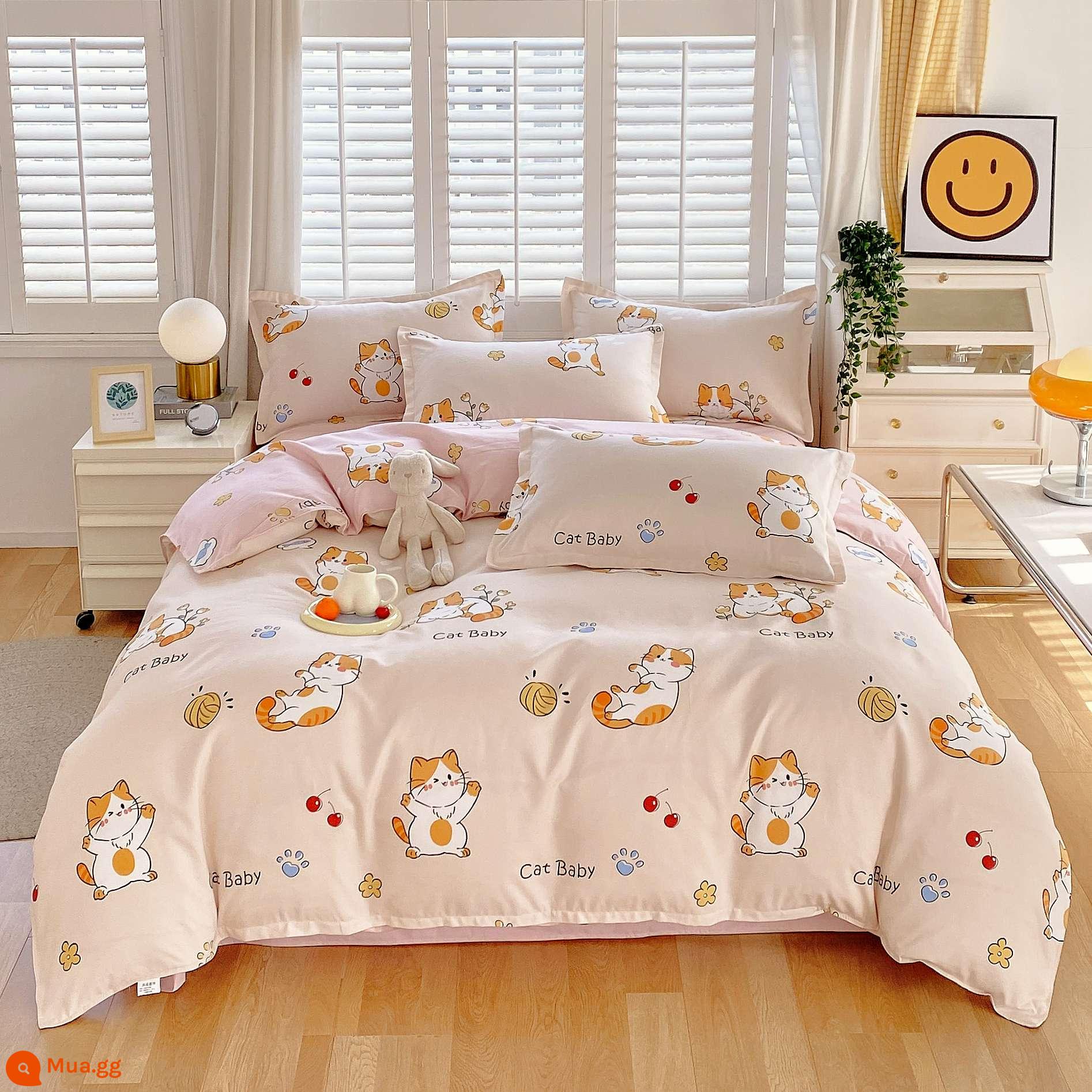 Bộ 4 món cotton 100 cotton nguyên chất Vỏ chăn thân thiện với làn da sinh viên ký túc xá Bộ 3 bộ 4 mùa chăn ga gối đệm đơn giản 3 - Kỳ nghỉ ngọt ngào [Bông loại A dành cho bà mẹ và trẻ sơ sinh]