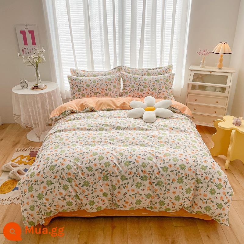 Bộ 4 món cotton 100 cotton nguyên chất Vỏ chăn thân thiện với làn da sinh viên ký túc xá Bộ 3 bộ 4 mùa chăn ga gối đệm đơn giản 3 - Qingfeng Huaying [Bông loại A dành cho bà mẹ và trẻ sơ sinh]