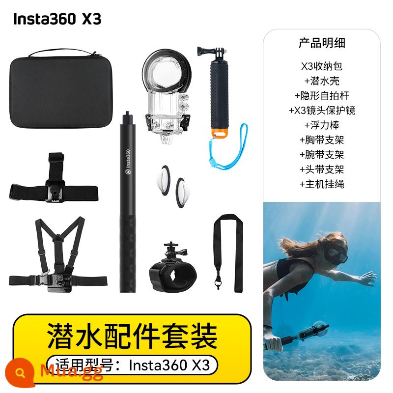 Phụ kiện máy ảnh chuyển động toàn cảnh Insta360 X3 Cưỡi trượt tuyết Lặn Giá đỡ đầu máy - Bộ phụ kiện lặn X3