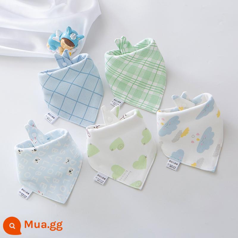 Bé nước bọt khăn nguyên chất yếm cotton sơ sinh chống nôn sữa yếm trẻ em khăn choàng nước bọt bé tam giác khăn mùa thu đông - Bé trai xanh chống thấm nước (5 gói)