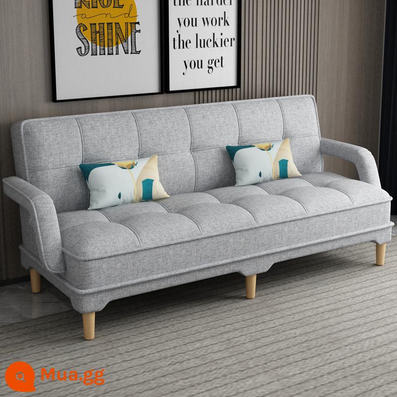 Gấp 2 Sofa Giường Căn Hộ Nhỏ Phòng Khách Đôi 3 Người Đa Năng Có Thể Giặt Vải Cao Su Lười Sofa Giường - Hoa hồng trơn bằng vải lanh màu xám nhạt