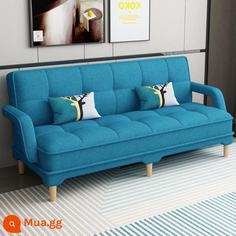 Gấp 2 Sofa Giường Căn Hộ Nhỏ Phòng Khách Đôi 3 Người Đa Năng Có Thể Giặt Vải Cao Su Lười Sofa Giường - Hồ vải lanh xanh hai mặt