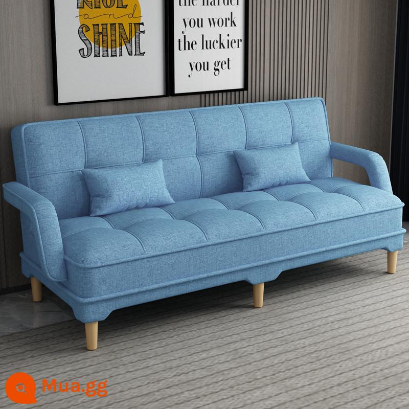 Gấp 2 Sofa Giường Căn Hộ Nhỏ Phòng Khách Đôi 3 Người Đa Năng Có Thể Giặt Vải Cao Su Lười Sofa Giường - vải lanh màu xanh nhạt