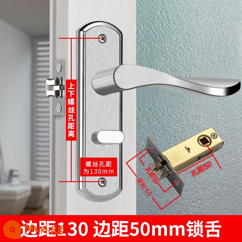 Bột phòng vệ sinh khóa cửa phòng tắm keyless nhà tắm hộ gia đình vệ sinh trong nhà hợp kim nhôm tay nắm cửa lưỡi đơn đa năng - [Khoảng cách lỗ 130 mm] Với lưỡi khóa cạnh 50 mm