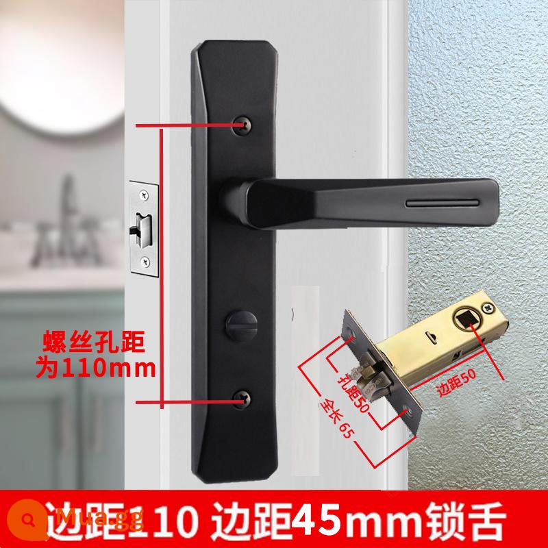 Bột phòng vệ sinh khóa cửa phòng tắm keyless nhà tắm hộ gia đình vệ sinh trong nhà hợp kim nhôm tay nắm cửa lưỡi đơn đa năng - Đen [khoảng cách lỗ 110mm] với lưỡi khóa lề 50mm