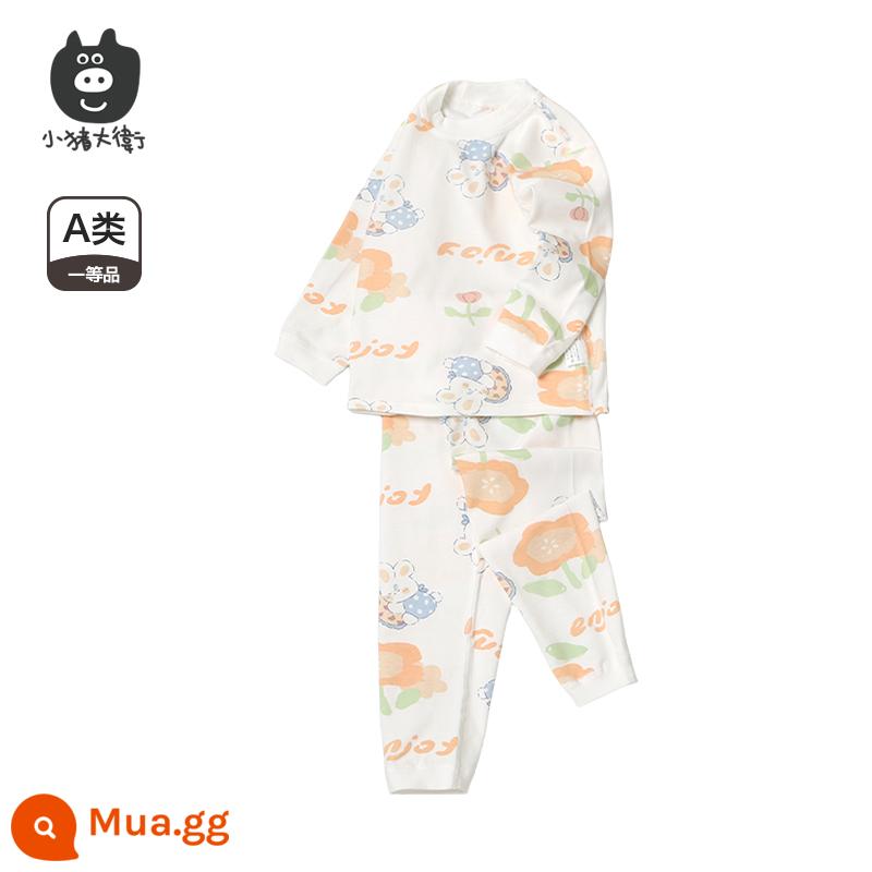 Bộ Đồ Lót Cotton Trẻ Em Piggy David Bộ Đồ Lót Cotton Bé Trai Và Bé Gái Cổ Tròn Dài Tay Quần Áo Mùa Xuân Và Quần Mùa Xuân Bộ 2 Món 2 Món - Thỏ hoa [cổ giữa]