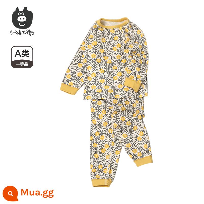 Bộ Đồ Lót Cotton Trẻ Em Piggy David Bộ Đồ Lót Cotton Bé Trai Và Bé Gái Cổ Tròn Dài Tay Quần Áo Mùa Xuân Và Quần Mùa Xuân Bộ 2 Món 2 Món - cây nho hoa màu vàng