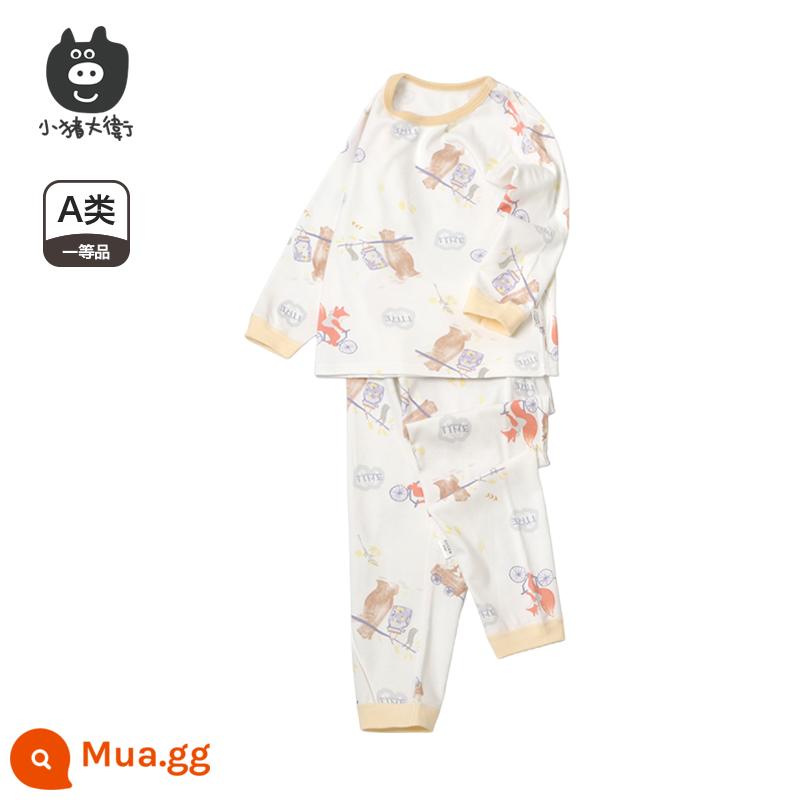 Bộ Đồ Lót Cotton Trẻ Em Piggy David Bộ Đồ Lót Cotton Bé Trai Và Bé Gái Cổ Tròn Dài Tay Quần Áo Mùa Xuân Và Quần Mùa Xuân Bộ 2 Món 2 Món - cáo và xe hơi