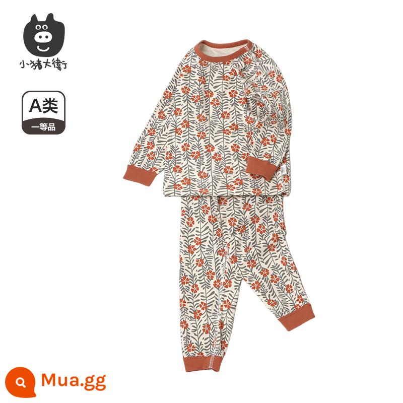 Bộ Đồ Lót Cotton Trẻ Em Piggy David Bộ Đồ Lót Cotton Bé Trai Và Bé Gái Cổ Tròn Dài Tay Quần Áo Mùa Xuân Và Quần Mùa Xuân Bộ 2 Món 2 Món - dây hoa đỏ