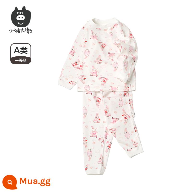 Bộ Đồ Lót Cotton Trẻ Em Piggy David Bộ Đồ Lót Cotton Bé Trai Và Bé Gái Cổ Tròn Dài Tay Quần Áo Mùa Xuân Và Quần Mùa Xuân Bộ 2 Món 2 Món - Thỏ ván trượt [cổ giữa]