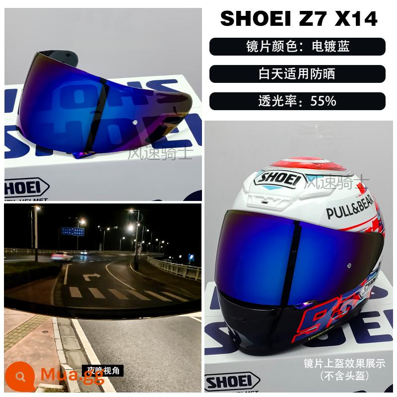 Ống kính SHOEI Z8 Z7 X14 X15 GT AIR Kính mũ bảo hiểm Glamster ngày và đêm cực quang đen chống sương mù - Z7 X14 mạ điện màu xanh (có độ bóng cao)