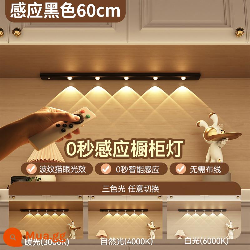 LED LED cảm ứng của con người Sạc dây mèo Mẫu sóng Eye Mẫu hiên nhà tủ quần áo tủ quần áo - Đen 60cm 5 tia [cảm biến + điều khiển từ xa + luôn bật] ba màu