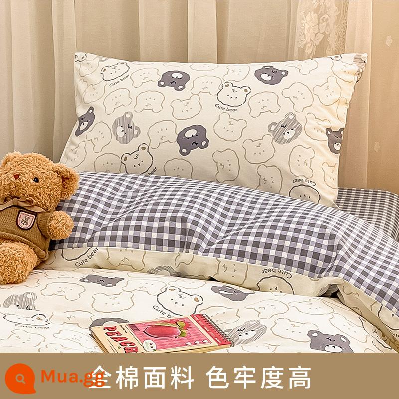 Vỏ gối cotton nguyên chất 100, vỏ gối cotton nguyên chất, một đôi dùng trong nhà, 48*74cm, gói đơn, 2024 vỏ gối mới dành cho nam - [Vỏ gối] Gấu Xám Nhỏ/cặp/bông