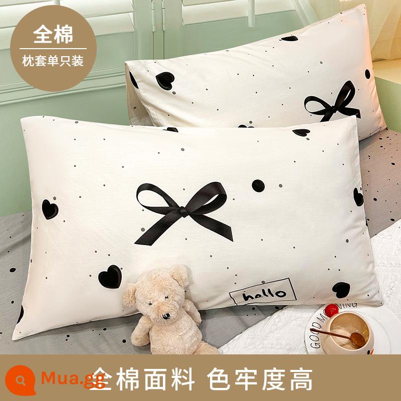 Vỏ gối cotton nguyên chất 100, vỏ gối cotton nguyên chất, một đôi dùng trong nhà, 48*74cm, gói đơn, 2024 vỏ gối mới dành cho nam - [Vỏ gối] Nơ chấm bi/đơn/bông