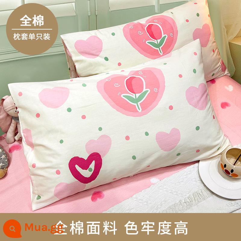 Vỏ gối cotton nguyên chất 100, vỏ gối cotton nguyên chất, một đôi dùng trong nhà, 48*74cm, gói đơn, 2024 vỏ gối mới dành cho nam - [Vỏ gối] Love Tulip/Đơn/Bông