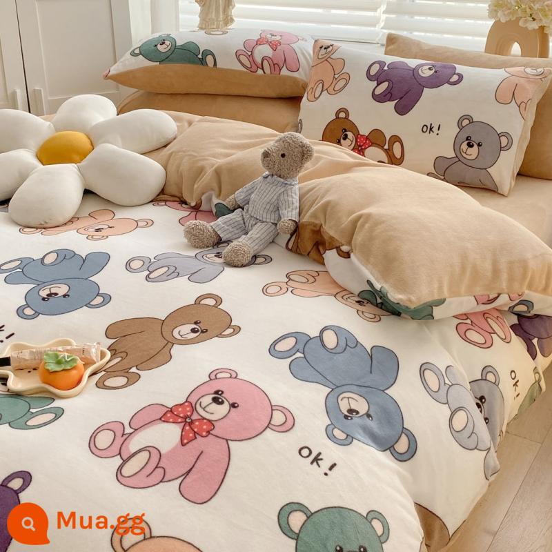 Bed Velvet Bed Velvet nhỏ Bốn bộ giường nhung Velvet Bỉ mặt bích mùa đông - Coco Bear [nhung sữa mượt]