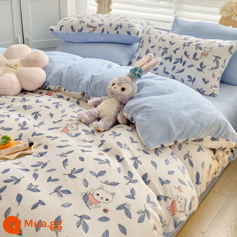 Bed Velvet Bed Velvet nhỏ Bốn bộ giường nhung Velvet Bỉ mặt bích mùa đông - Thiên thần [nhung sữa mượt]