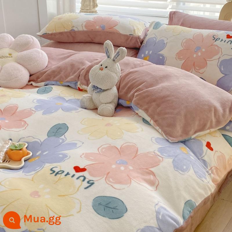 Bed Velvet Bed Velvet nhỏ Bốn bộ giường nhung Velvet Bỉ mặt bích mùa đông - Huameng [nhung sữa mượt]