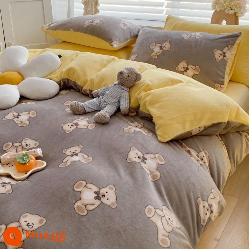 Bed Velvet Bed Velvet nhỏ Bốn bộ giường nhung Velvet Bỉ mặt bích mùa đông - Gấu Bobby [nhung sữa mượt]