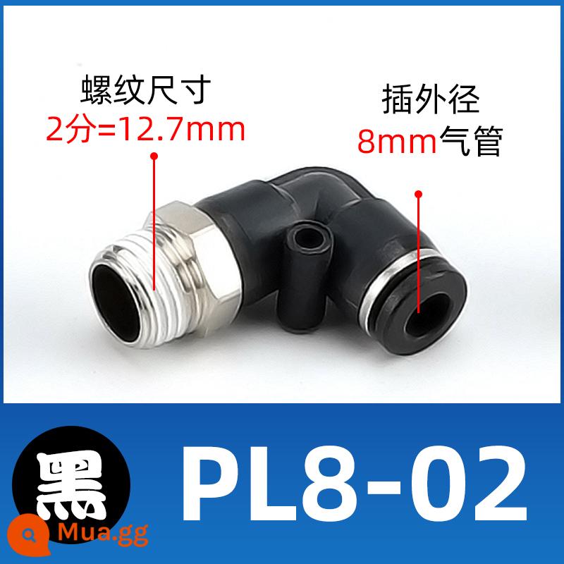 Ống dẫn khí nén ren chữ L uốn góc phải 90 độ qua đầu nối nhanh PL4/6/8/10-M5/01/02/03/04 - PL8-02 đen