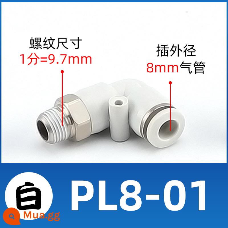 Ống dẫn khí nén ren chữ L uốn góc phải 90 độ qua đầu nối nhanh PL4/6/8/10-M5/01/02/03/04 - PL8-01 trắng