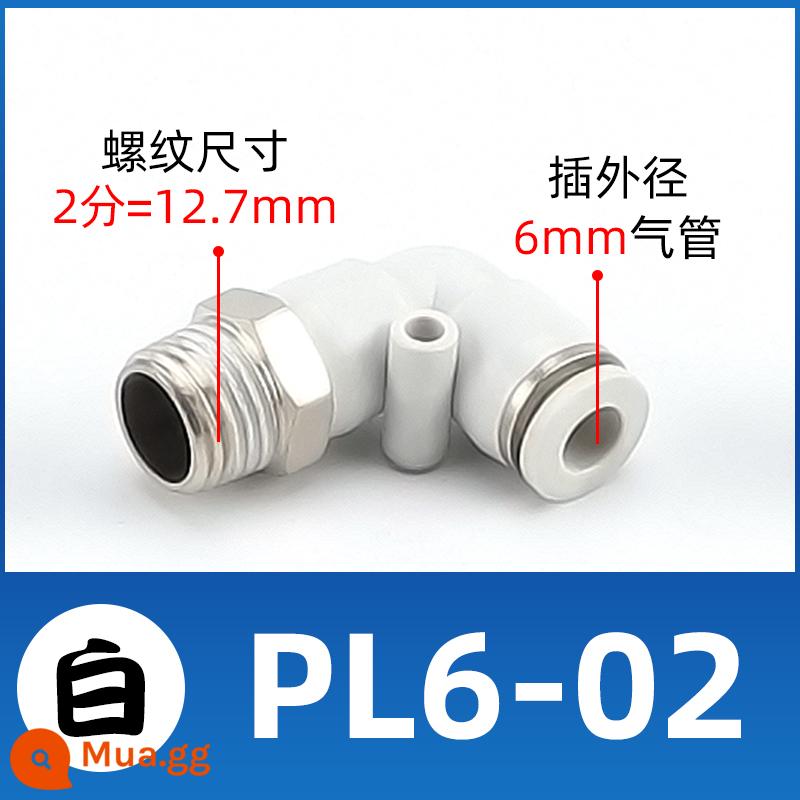 Ống dẫn khí nén ren chữ L uốn góc phải 90 độ qua đầu nối nhanh PL4/6/8/10-M5/01/02/03/04 - PL6-02 trắng