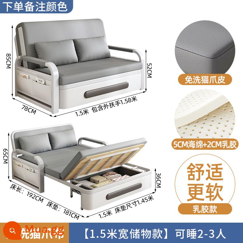 Giường sofa gấp đôi công dụng cho ban công căn hộ nhỏ Người nổi tiếng Internet Vải công nghệ đôi đa chức năng 2023 Giường có thể thu vào mới - [Mẫu lưu trữ 1,58m] Miếng bọt biển 5cm + mủ cao su 2cm (vải cào mèo được nâng cấp công nghệ)