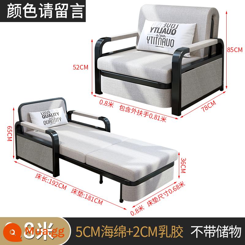 Sofa giường gấp phòng khách đa năng kiêm dụng căn hộ nhỏ giường đôi thu vào lưới đỏ đơn ngồi nằm kinh tế - 0.8m + 5cm xốp + 2cm latex - ghi màu [thường]