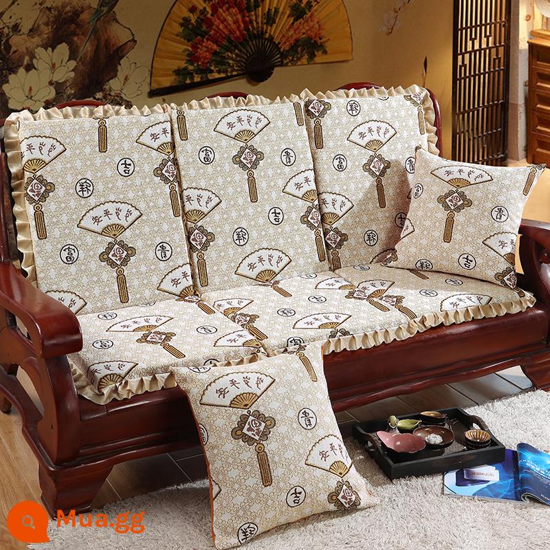 Đệm sofa gỗ đặc kết hợp chống trượt đa năng Đệm bọt biển dày ba chỗ có tựa lưng Đệm ghế gỗ kiểu cũ một mảnh - sữa