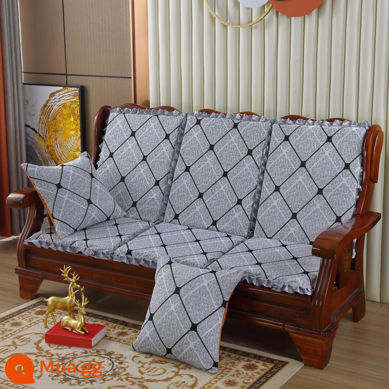 Đệm sofa gỗ đặc kết hợp chống trượt đa năng Đệm bọt biển dày ba chỗ có tựa lưng Đệm ghế gỗ kiểu cũ một mảnh - Màu tím