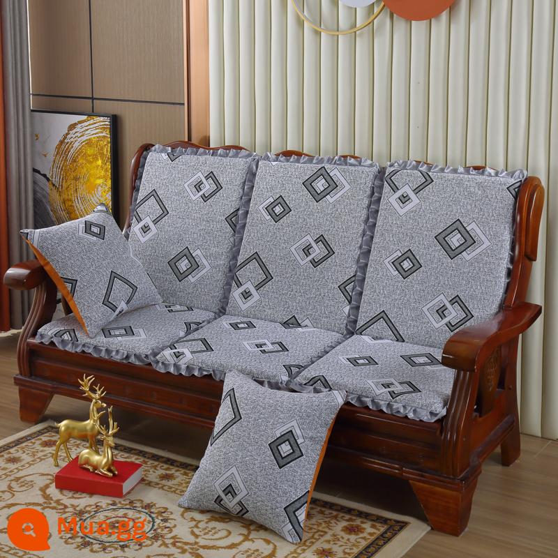 Đệm sofa gỗ đặc kết hợp chống trượt đa năng Đệm bọt biển dày ba chỗ có tựa lưng Đệm ghế gỗ kiểu cũ một mảnh - Nâu sâm