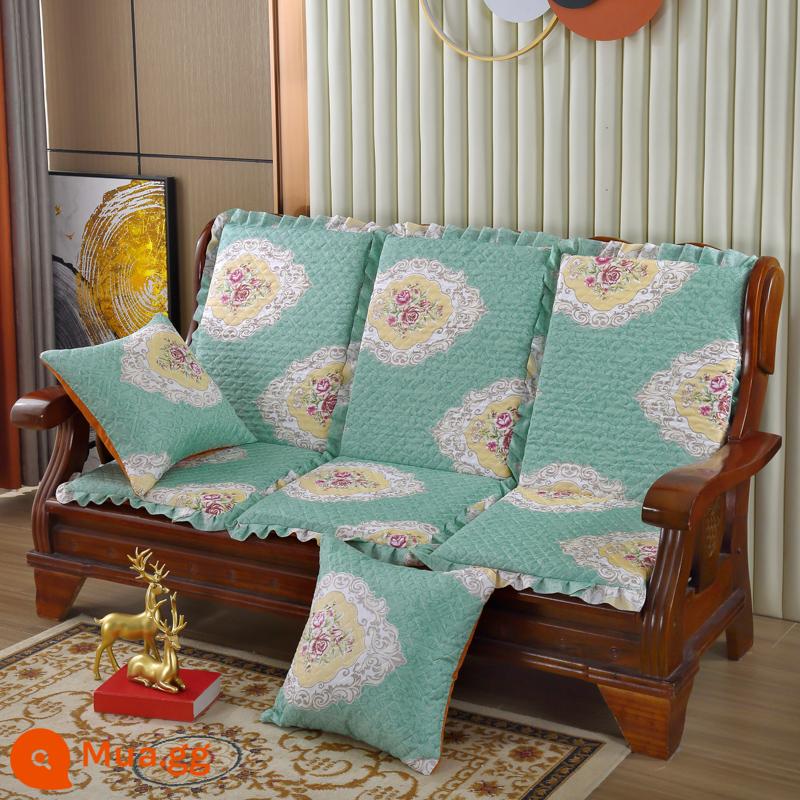 Đệm sofa gỗ đặc kết hợp chống trượt đa năng Đệm bọt biển dày ba chỗ có tựa lưng Đệm ghế gỗ kiểu cũ một mảnh - Ba Đời Ba Thế-Xanh Nhạt (Vải)