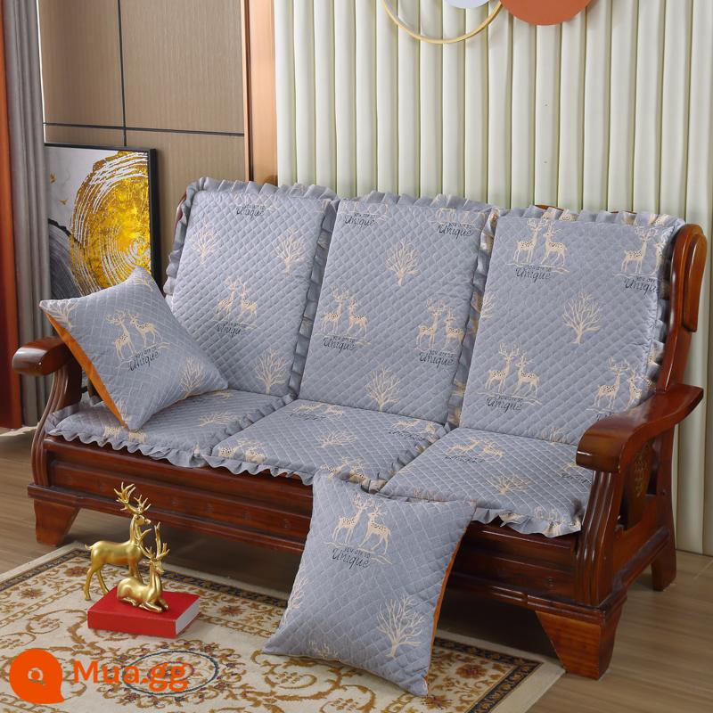 Đệm sofa gỗ đặc kết hợp chống trượt đa năng Đệm bọt biển dày ba chỗ có tựa lưng Đệm ghế gỗ kiểu cũ một mảnh - Ba Đời Ba Thế - Hươu Xám (vải)