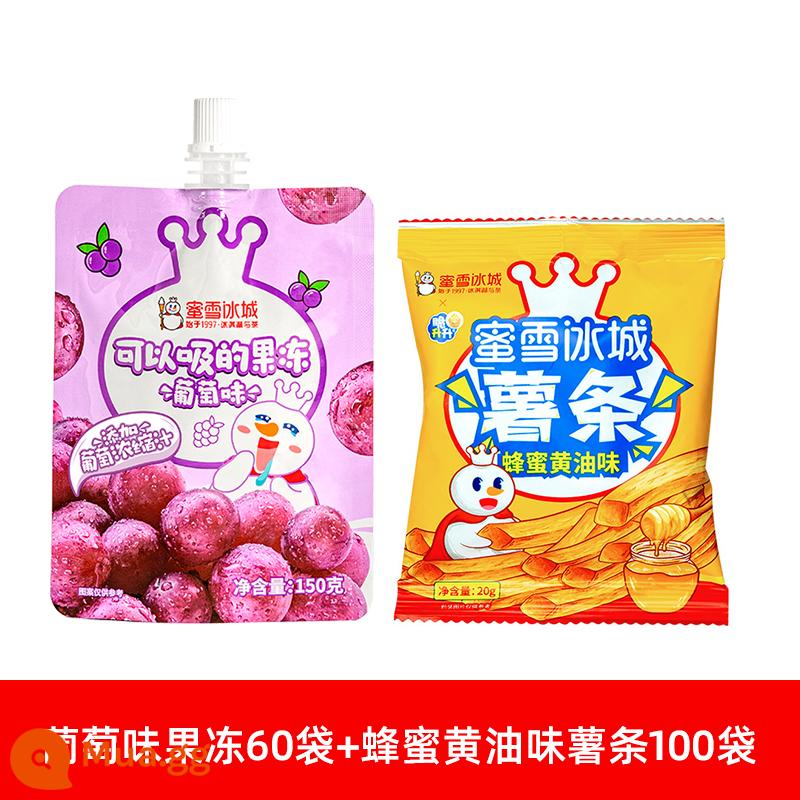 Snow King Magic Shop Honey Kem Khoai tây chiên Khoai tây chiên giòn Mở túi Đồ ăn nhẹ bỏ túi ngay lập tức Không phồng và tốt cho sức khỏe - 100 túi khoai tây chiên vị bơ mật ong + 60 túi thạch vị nho