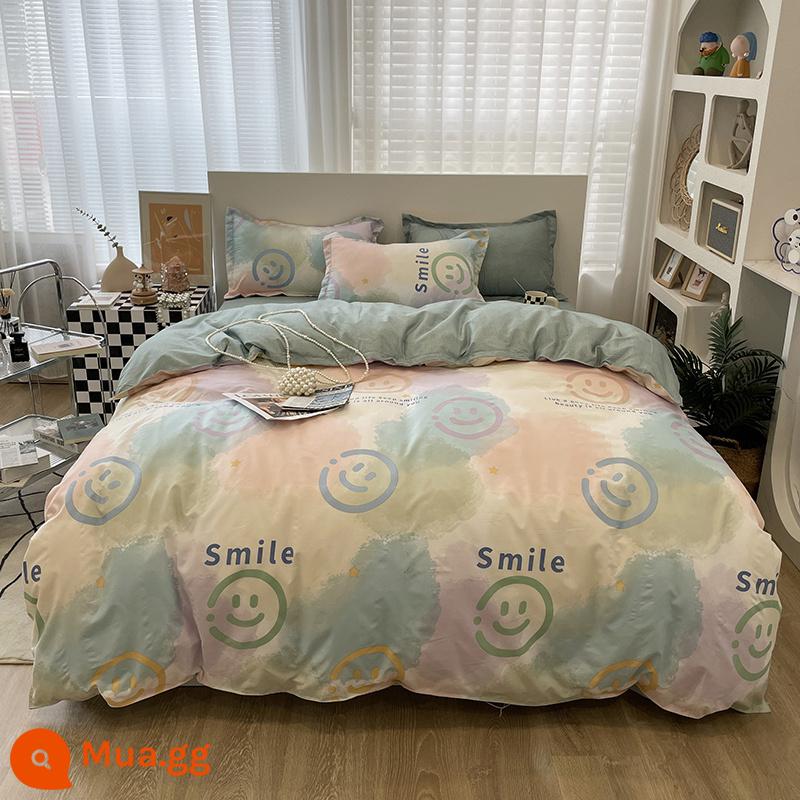 Ins Ga Giường 4 Món Bộ Ga Giường Cotton Đôi Vỏ Chăn Cotton Nguyên Chất Ký Túc Xá Sinh Viên Chăn Ga Gối 3 Miếng 4 - Nụ cười Morandi màu vàng tinh tế BYS