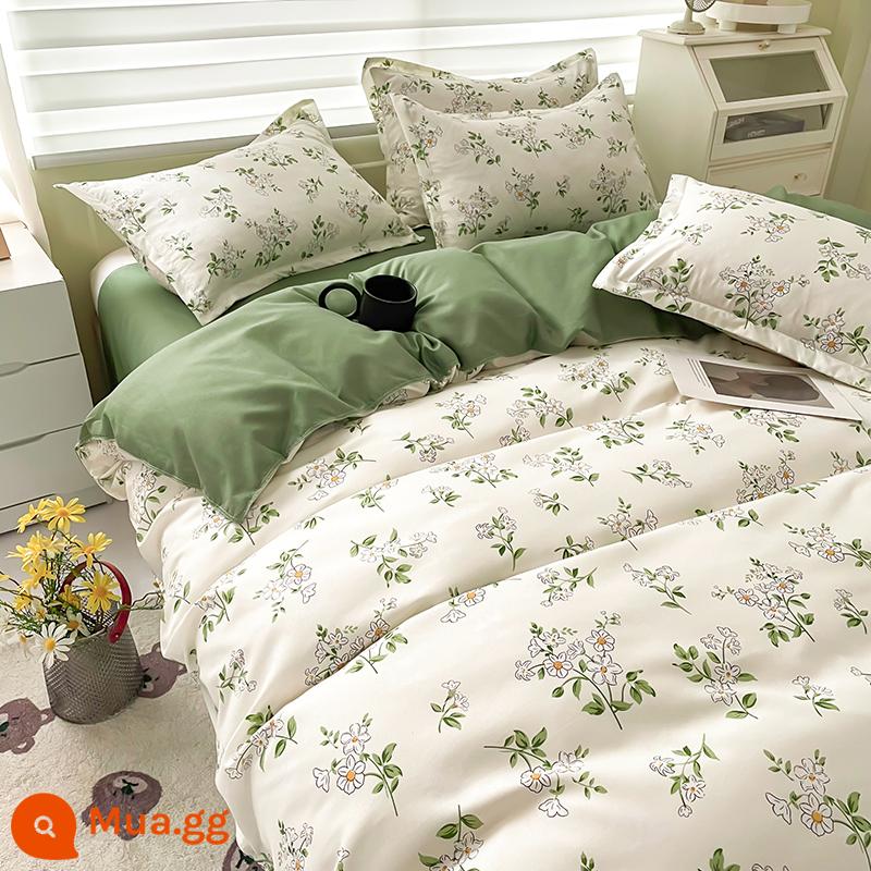 Ins Ga Giường 4 Món Bộ Ga Giường Cotton Đôi Vỏ Chăn Cotton Nguyên Chất Ký Túc Xá Sinh Viên Chăn Ga Gối 3 Miếng 4 - Thạch cỏ xanh xinh đẹp GD