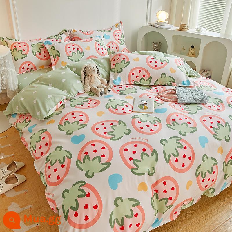 Ins Ga Giường 4 Món Bộ Ga Giường Cotton Đôi Vỏ Chăn Cotton Nguyên Chất Ký Túc Xá Sinh Viên Chăn Ga Gối 3 Miếng 4 - Mật ong dâu xanh nhạt K