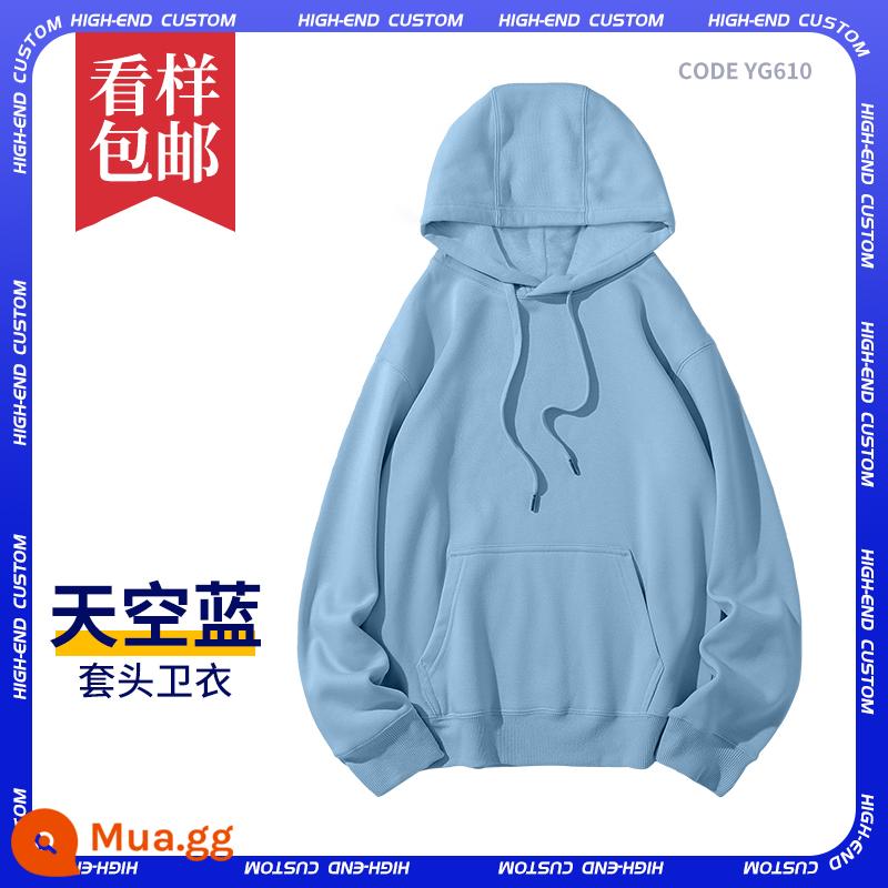 Áo tùy chỉnh quần áo làm việc tự làm đồng phục lớp áo hoodie in logo tay dài nam nữ quần áo tự làm - B-bầu trời xanh