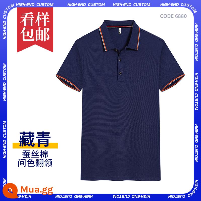 Mùa hè ngắn tay bông quần áo làm việc T-shirt tùy chỉnh quảng cáo văn hóa áo sơ mi POLO dụng cụ in logo quần áo làm việc tùy chỉnh-thực hiện - Loại R-Bông lụa dâu tằm-Xanh hải quân