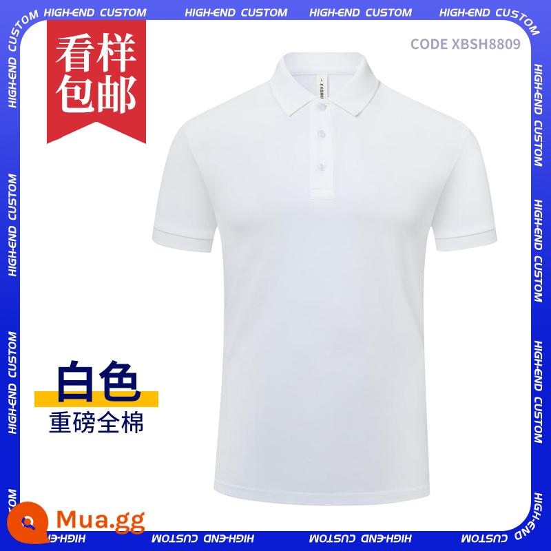 Mùa hè ngắn tay bông quần áo làm việc T-shirt tùy chỉnh quảng cáo văn hóa áo sơ mi POLO dụng cụ in logo quần áo làm việc tùy chỉnh-thực hiện - Loại F - cotton dày - trắng