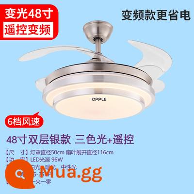 Op LED Quạt Trần Tích Hợp Phòng Khách Chiếu Sáng Gia Đình Vô Hình Biến Tần Số Quạt Trần Đèn Phòng Ăn Bluetooth Quạt Trần Đèn - Nhôm đôi ba màu bạc 48 inch + điều khiển từ xa + chuyển đổi tần số