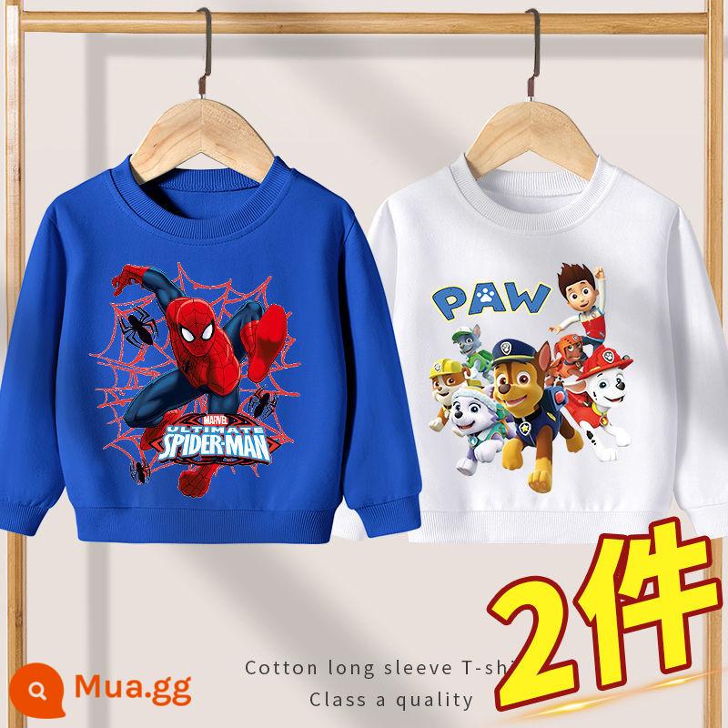 Quần áo thu đông trẻ em phong cách mới 2022 cho áo len bé trai - Spider-Man Xanh đậm + Paw Team Trắng