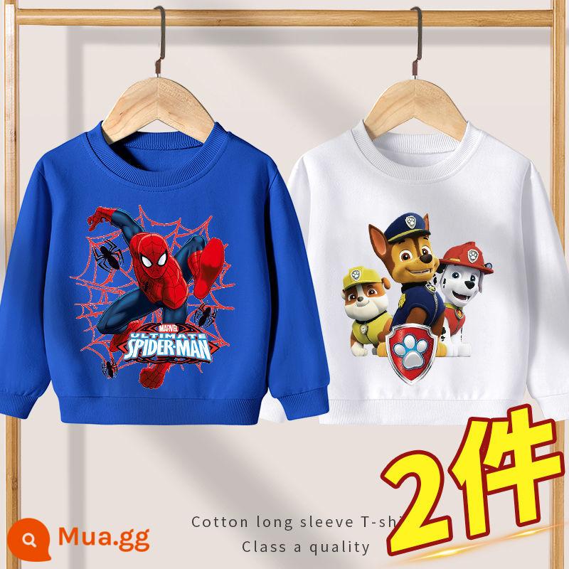 Quần áo thu đông trẻ em phong cách mới 2022 cho áo len bé trai - Spider-Man Xanh đậm + Paw Patrol Trắng [Hai gói]