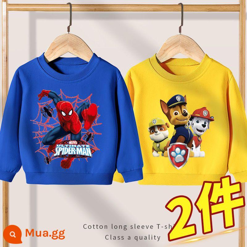 Quần áo thu đông trẻ em phong cách mới 2022 cho áo len bé trai - Spider-Man Xanh đậm + Paw Patrol Vàng [Hai gói]