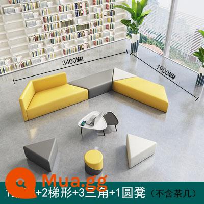 Khu vực nghỉ ngơi giải trí văn phòng để đàm phán, tiếp tân, kết hợp ghế sofa gỗ nguyên khối và bàn cà phê có hình dáng đặc biệt, đơn giản và sáng tạo hiện đại - Kết hợp 7 (da Nappa dày nâng cấp)